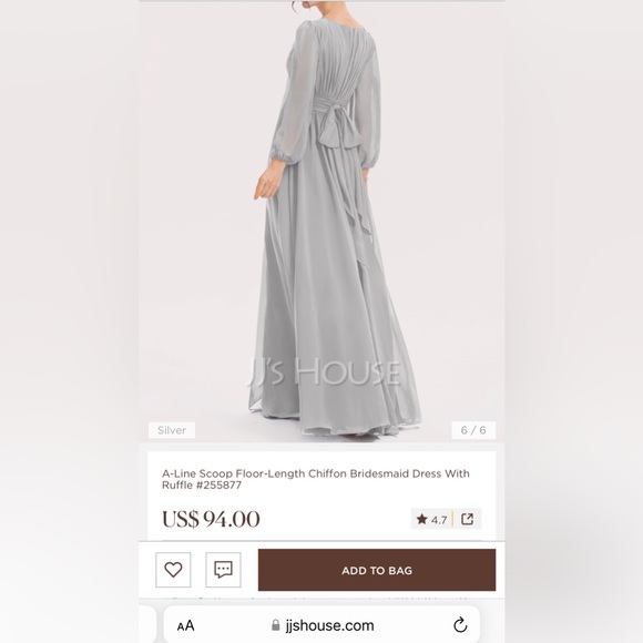 Jjs House Silver A-line Scoop Floor Length Chiffon Bridesmaid Dress with Ruffle - Picture 8 of 10